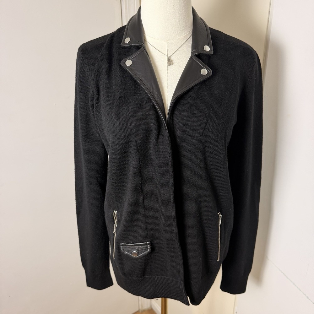 The Kooples Women's Black  Lambskin Leather & Merino Wool Jacket Size M